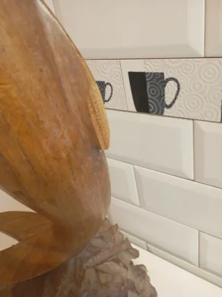 Estatua de delfín de madera,60 cm aleta rota