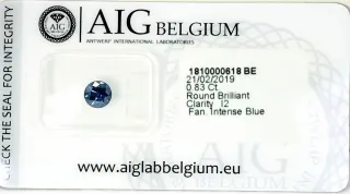 Diamante Azul intenso.  0,83 kilates.