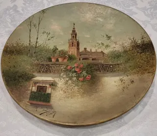 Pareja platos pintados Sevilla Muñoz Díaz S XIX