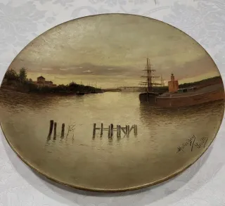 Pareja platos pintados Sevilla Muñoz Díaz S XIX