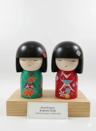 Set 2 Bambole Kokeshi Dipinte a Mano