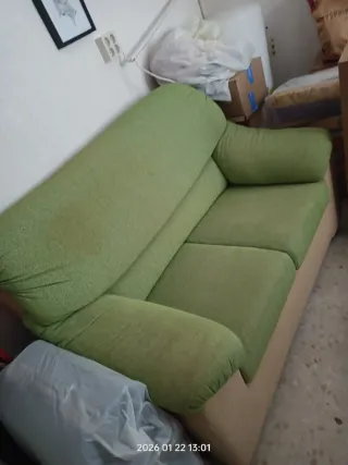 Sofá 2 plazas tela verde y beige