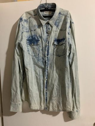 Camicia denim fantasia tiè-dye e pois per uomo