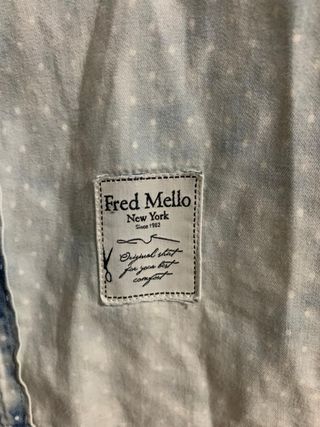 Camicia denim fantasia tiè-dye e pois per uomo