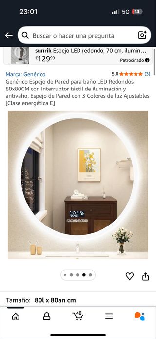 Espejo LED Redondo 80x80cm