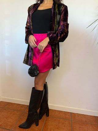 Saia Zara Cetim Fúcsia Tamanho XS