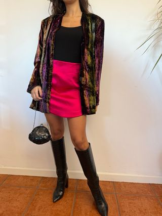 Saia Zara Cetim Fúcsia Tamanho XS