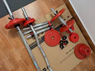 Equipo musculación Salter:Barras+discos+banco+bici