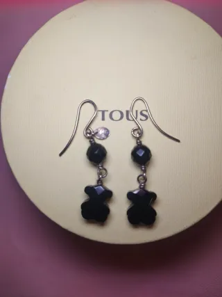 Pendientes Tous Oso Onix Plata