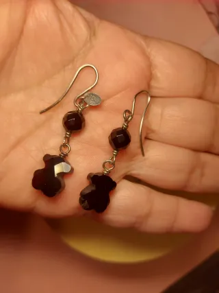 Pendientes Tous Oso Onix Plata