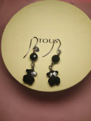 Pendientes Tous Oso Onix Plata