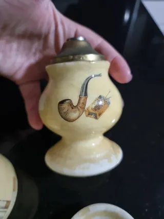 Conjunto fumador antiguo cerámica y metal