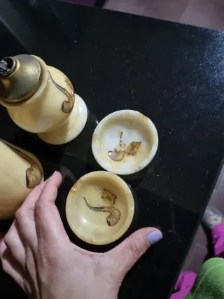 Conjunto fumador antiguo cerámica y metal