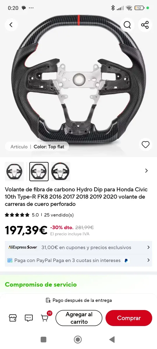 Volante Fibra Carbono Honda Civic 10G Deportivo