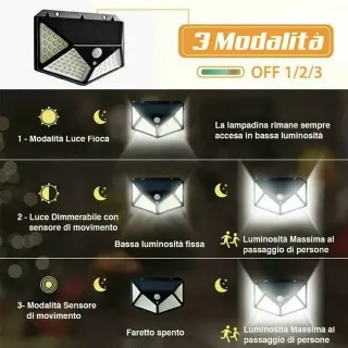 2 Faretti Solari LED 100 Luce Pannello Solare NEW