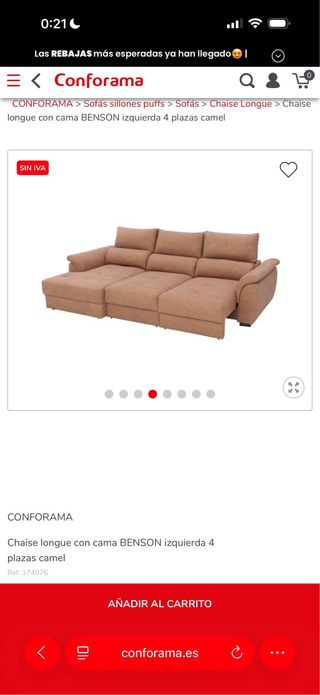 Sofá Chaise Longue Cama Izquierda 3 Plazas
