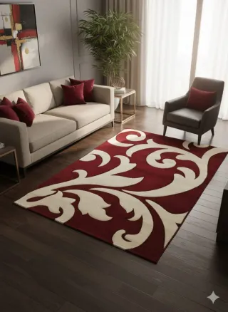 Tappeto rosso e beige con motivo floreale