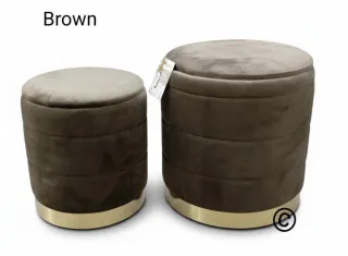 Pouf contenitore velluto marrone e oro
