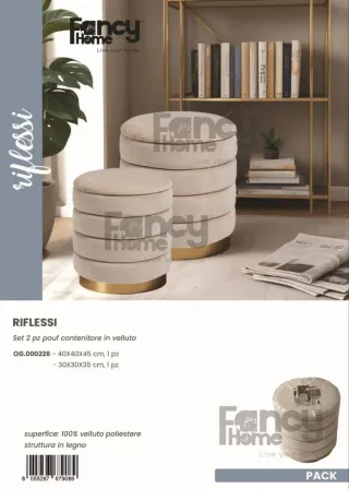 Pouf contenitore velluto marrone e oro