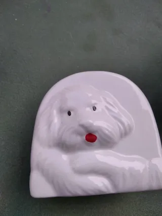 Porta servilletas antiguo perro porcelana