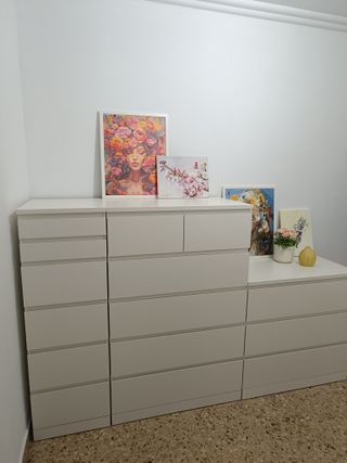 Cómoda malm estrecha espejo + 2 mesitas noche a ju