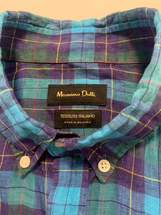 【Massimo Dutti】Camisa de cuadros azul y verde - L