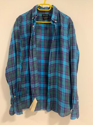 【Massimo Dutti】Camisa de cuadros azul y verde - L