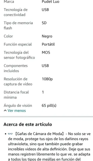 Gafas de Sol con Cámara Negra