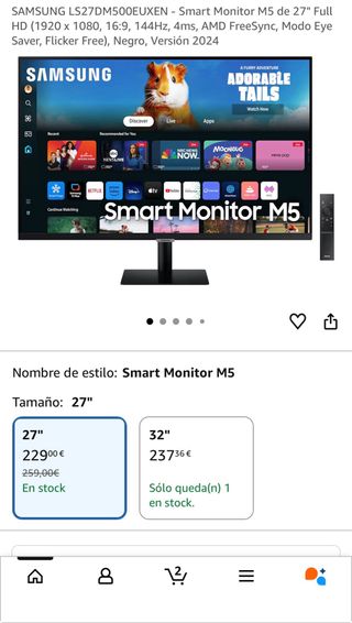 Samsung Smart Monitor M5 27 Full HD Negro