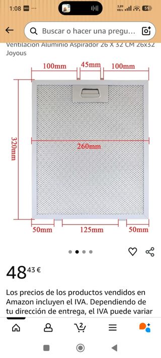 2 Filtros Campana Extractora Cocina 26x32 TEKA