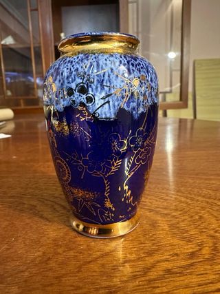 Jarrón japonés porcelana azul cobalto y oro