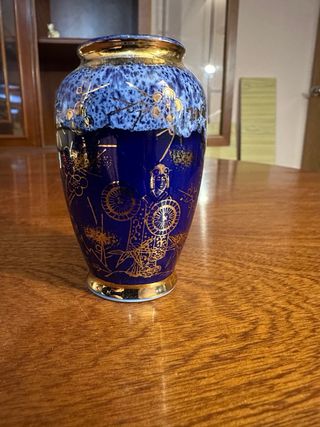 Jarrón japonés porcelana azul cobalto y oro