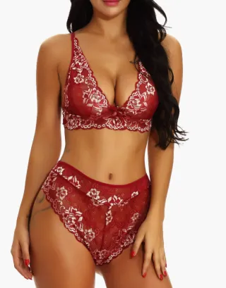 Conjunto lencero encaje rojo talla única
