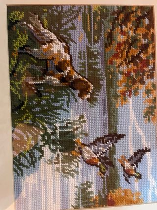 Quadro punto croce vintage uccelli foresta