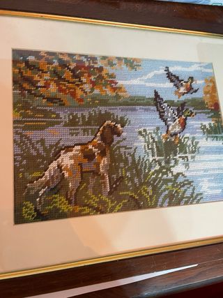 Quadro punto croce vintage uccelli foresta