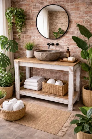 Consola baño madera reciclada blanco decapado