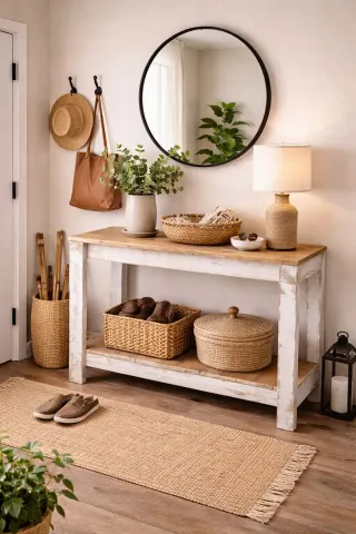 Consola baño madera reciclada blanco decapado