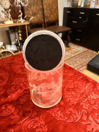 Frasco tarro antiguo de cristal tapa de madera