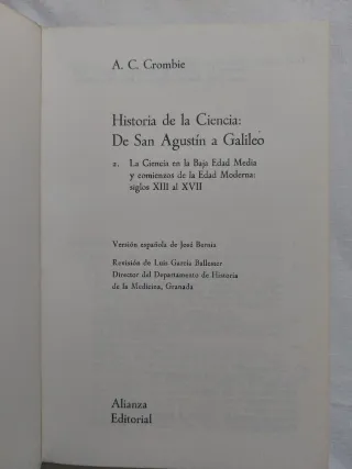 Historia de la Ciencia: De San Agustín a Galileo.