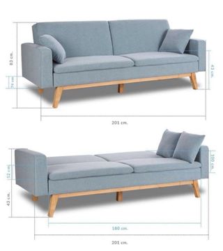 Sofá Cama Gris Tela y Madera