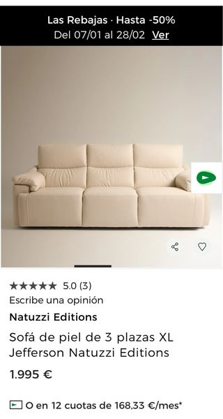 Sofá de piel Natuzzi Editions beige