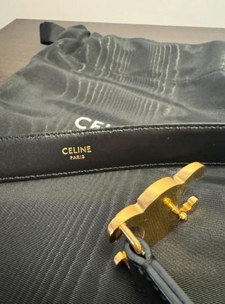 Cintura Celine Nera con Fibbia Triomphe Dorata