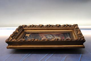 Reproducción de “Ultimos momentos de Felipe II” de Francisco Jover y Casanova. Óleo sobre papel.