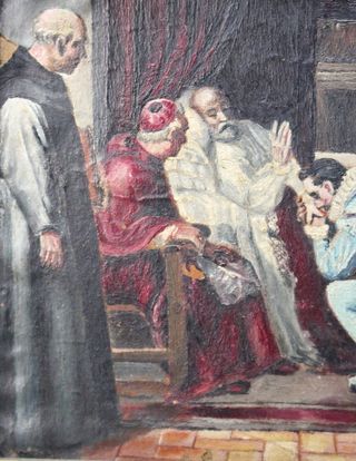 Reproducción de “Ultimos momentos de Felipe II” de Francisco Jover y Casanova. Óleo sobre papel.