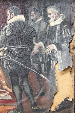 Reproducción de “Ultimos momentos de Felipe II” de Francisco Jover y Casanova. Óleo sobre papel.