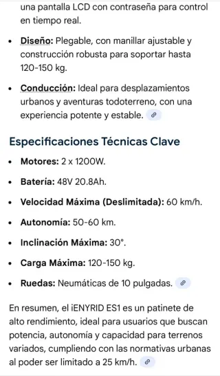 PATINETE ELÉCTRICO SCOOTER  IENYRID ES1