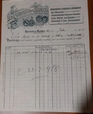 Factura La Compañía de Maderas 1918