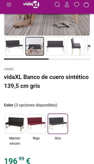 Banco vidaXL - Cuero sintético gris