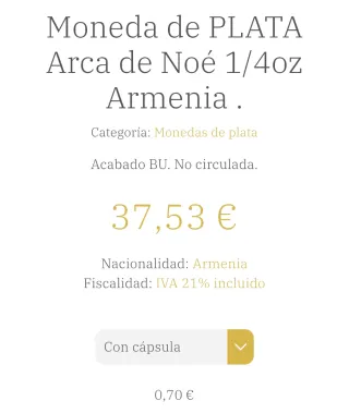 Monedas de Plata 2 x 1/4 Oz Arca Noe 2025 999 S/C