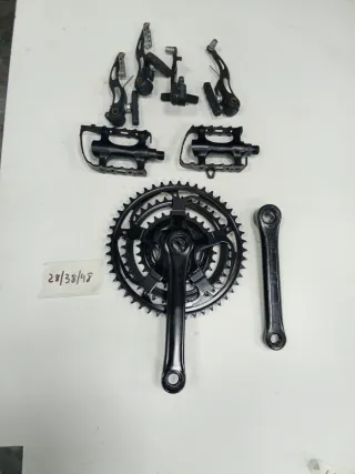 Lote componentes bicicleta: frenos, pedales, plato